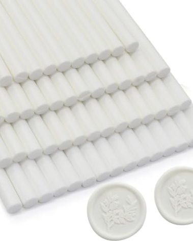 52pcs White Wax Sealing Sticks, Andotopee Glue Gun Adhesive Seal Sticks for Stamp Seals, Premium Sealing Wax for Envelope Seals Wedding Invitation Craft Adhesive, Great Gift Ideas (Mini Size)