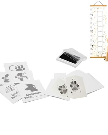 bricobe Paw Print Stamp Pad with Chart - A Dog Paw Print Kit with Puppy Growth Chart, Pet Safe Ink Pads to Make Memories, Celebrate Pet Birthday, Dog Gotcha Day and More, New Puppy Gift (Brown)