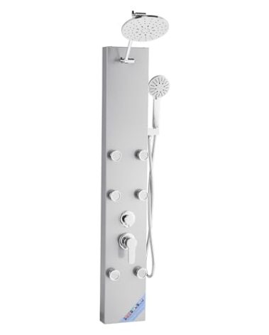 VEVOR Shower Panel Tower System with Rainfall Shower Head, 49 in Brushed Stainless Steel Shower Column, 3-Function Faucet, High Pressure Wall-Mount Rain Massage System with 6 Body Jets and Handheld