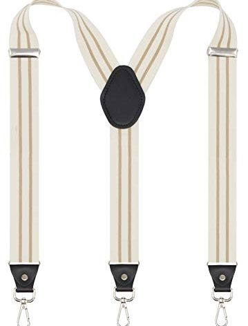 Timiot Mens Suspender with Swivel Hooks Adjustable Braces Y Shaped Elastic Comfortable Braces Strap (Cream Stripe)