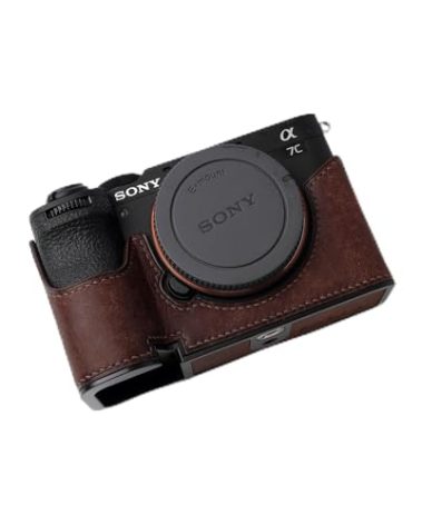 Iborrys - Camera Specialized Genuine Leather Half Case for Sony A7C Mark II A7C2 A7CR Alpha 7C II 7C2R - Top layer cowhide Body + Metal Base Plate 2-in-1 Design (Retro Coffee)