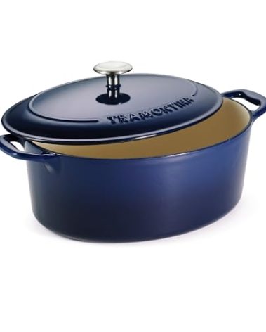 Tramontina Bestow Enameled Cast Iron Oval Dutch Oven Pot with Lid, Large 7-quart, Blue
