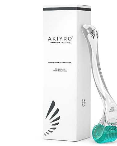 AKIYRO Derma Roller 0.30mm - Microneedle Roller with Storage Case - 192 Micro Needling Dermal Tool for Face, Beard, Scalp & Body - At Home Microneedling Skin Care Device for Women & Men (Green)