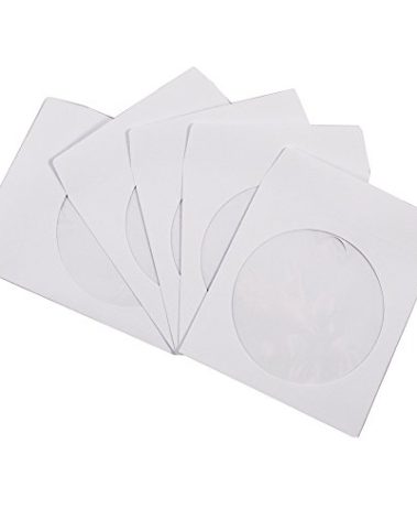 Progo 100 Pack Premium White Paper CD DVD Sleeves Envelope with Window Cut Out and Flap, 100 Gram Weight Paper