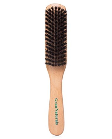 GranNaturals Boar Bristle Slick Back Hair Brush - Soft/Medium Smoothing Hairbrush to Style, Polish, & Lay Hair Down Flat to Create a Sleek Frizz Free Hairstyle for Women and Men - Wooden Handle