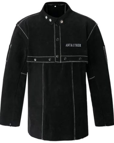 ANTAITHER Leather Welding Jacket with Open Back, Bib Apron with Cape Sleeve, Heat Flame Resistant Welder Coat (XL)