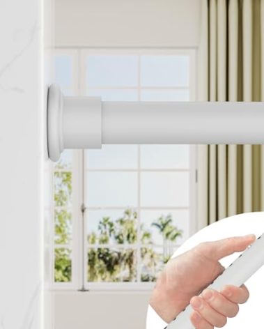 ALLZONE Tension Curtain Rod for Windows,123 to 160 Inch, Heavy Duty Extra Long Curtain Rods, Non-Slip Bathroom Shower Tension Rod, Renter Friendly, Adjustable, Spring Loaded, White