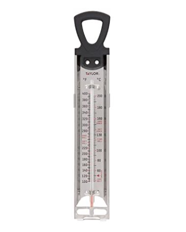 Taylor Stainless Steel Candy and Deep Fry Thermometer, 12-Inch Analog Paddle with Pan Clip, Ideal for Frying, Sugar, Brewing, Syrup, and More