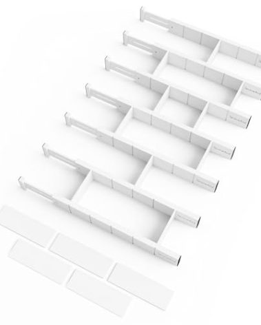 SpaceAid Bamboo Drawer Dividers with Inserts and Labels, Kitchen Adjustable Drawer Organizers, Expandable Organization for Home, Office, Dressers, 7 Dividers with 15 Inserts (17"-22" White)