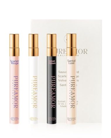 Pheromones Perfumes for Women, 4-pack Giftbox Perfume Set, Amber Vanilla, Saffron Amber, Woody Citrus, Spicy Sandalwood, 1.64fl. Enhanced Scents Pheromone Cologne for Men&Women,Travel Size Perfumes