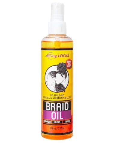 AllDay Locks Braid Oil (8 oz) | Moisturizes, Strengthens Hair & Scalp | Soothes & Relieves Tension | Grape, Orange, Olive Oil | Nourish & Protect Braids, Locks, Twists, Cornrows | 8 oz