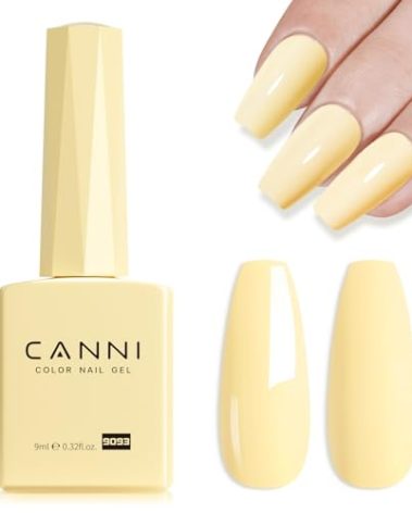 CANNI Pastel Yellow Nail Gel Polish, 1Pcs Butter Yellow High Gloss Soak Off UV Nail Polish Gel French Manicure Salon DIY