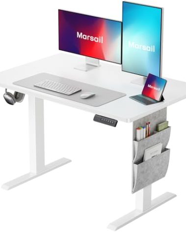 Marsail 40x24 Electric Adjustable Height Standing Desk with Storage Bag, 4 Memory Height Settings,Sit Stand Up Desk for Home Office,Computer Gaming Workstation, Cable Manager, and Headphone Hook
