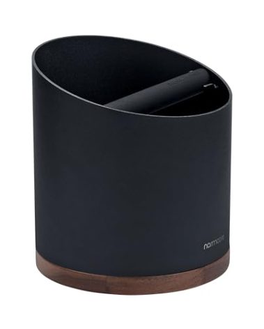 Normcore Espresso Knock Box, 1L Capacity Holds 20-25 Espresso Pucks, Stainless Steel with Walnut Non-Slip Base, Knock Bin For Home Baristas, Black