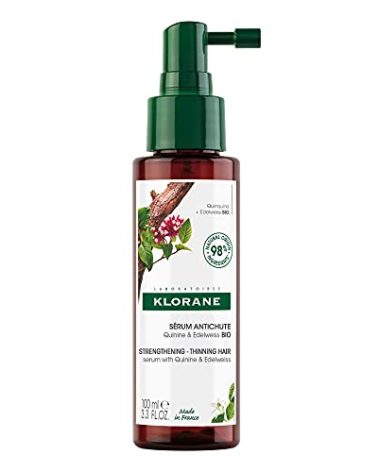 Klorane Strengthening Serum with Quinine and Edelweiss for Thinning Hair, Supports Thicker, Stronger, Healthier Hair, For Men and Women, Paraben, Silicone and Sulfate Free, 3.3 Fl Oz