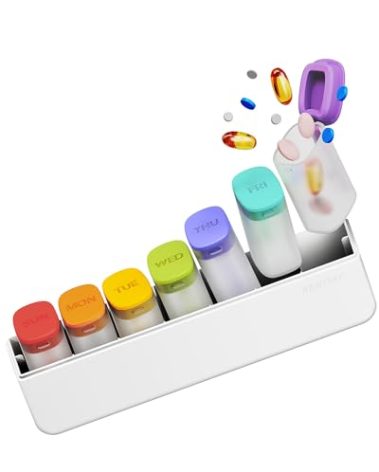 Weekly Pill Organizer 1 Time a Day - Travel Pill Box 7 Days, Large Medicine Pill Case Container for Daily Medication Vitamin Supplement Fish Oil, Portable Week Pills Organizers Holder Dispenser, White