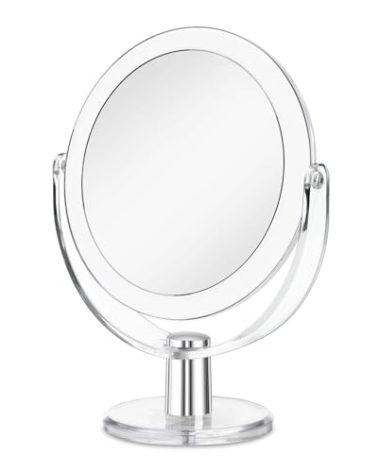 CLSEVXY Vanity Makeup Mirror with Stand, 1X/15X Magnification Double Sided 360 Degree Swivel, Portable Table Desk Counter top Magnifying Mirror, Tabletop Bathroom Shaving Mirror, 6.25 Inch