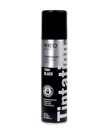 Red by Kiss Tintation Temporary Hair Color Spray, Instant Gray Root Touch Up Coverage, Water-Resistant & Smudge-Proof, Easy Wash Out, Barber & Hairline Touch-Up, Quick-Dry (Black, 2.82 oz)