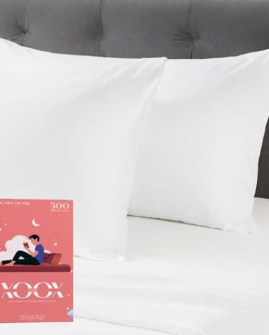 XOOX Linen 100% Cotton King Size Pillow Cases Set of 2-500 Thread Count Pillow Cases King Size Set of 2 (White), Luxuriously Soft Hotel Quality Sateen Weave Pillowcases, Crisp & Cool