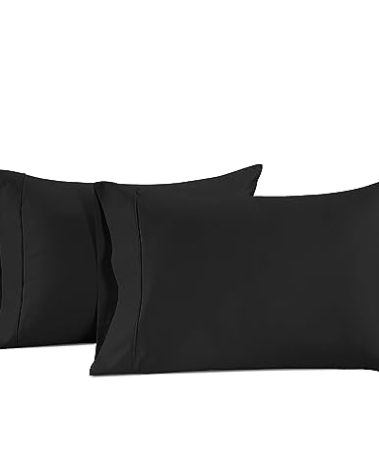 LANE LINEN Pillows Queen Size Set of 2, Soft 100% Egyptian Cotton, Cool & Smooth Pillow Cases - Black