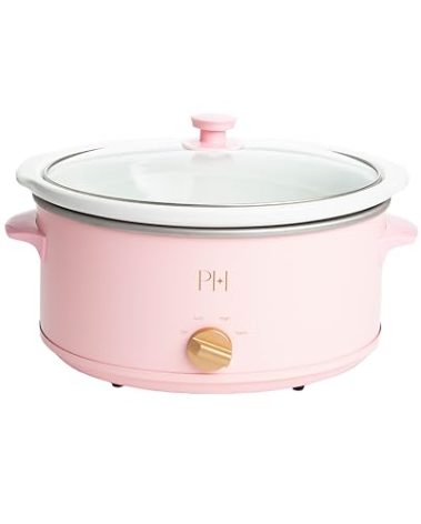 Paris Hilton 6-Quart Manual Slow Cooker, Features Three Settings (Low, High, Warm), Naturally Nonstick and Dishwasher Safe Stoneware Insert, Family Sized Capacity, Pink