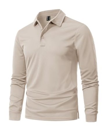 MAGNIVIT Polo Shirts for Men Work Summer Tactical Long Sleeve Professional Dress Polo Shirt Polyester Pique Khaki 2XL