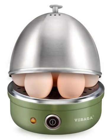 VOBAGA Electric Egg Cooker, Rapid Egg Boiler with Auto Shut Off for Soft, Medium, Hard Boiled, Poached, Steamed Eggs, Vegetables and Dumplings, Stainless Steel Tray with 7-Egg Capacity (Green)