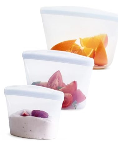 Stasher Premium Silicone Reusable Food Storage Bags, 3-Pack, Clear, Multi-Use Food Storage Bags, Lunch Bag, Travel Containers, BPA Free, Leak-free, Dishwasher-Safe, Eco-friendly