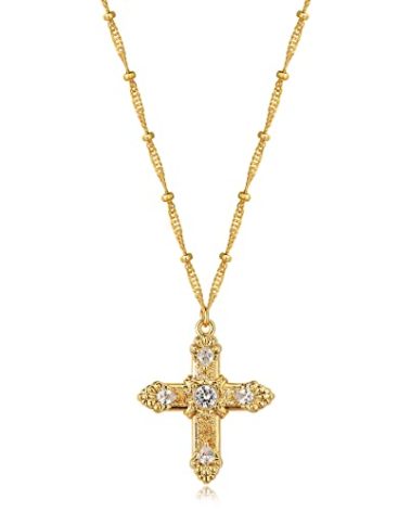 Fettero 14K Gold Plated Cross Necklace, Cross Faith Pendant Dainty Chain Simple Tiny Zircon Jewelry Gift for Women