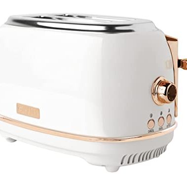 Haden Heritage 2 Slice Wide Slot Stainless Steel Toaster with Adjustable Browning Control & Non-Slip Feet, Ivory & Copper