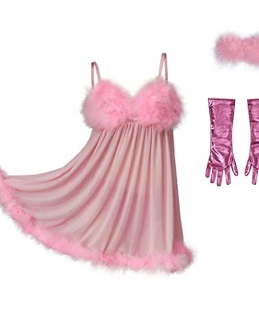 Fembot Cosplay Costume Women's Sexy Nightdress with Gloves-S Pink