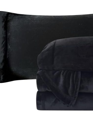 Elegant Comfort Luxuriously Soft 4-Piece Velvet Plush Flannel Sheet Set - Premium Quality - Cozy Warm, Anti-Static, Non Pilling Fuzzy Velvet Flannel Fleece Deep Pocket Sheet Set - King, Black