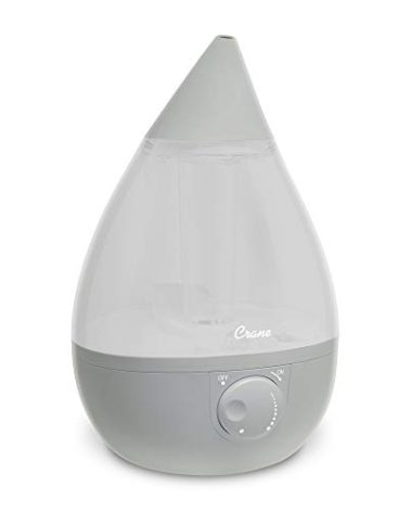Crane Ultrasonic Teardrop Cool Mist Humidifier, Large 1 Gal Tank, Automatic Shut-Off, Baby Humidifiers for Nursery and Bedroom, Grey