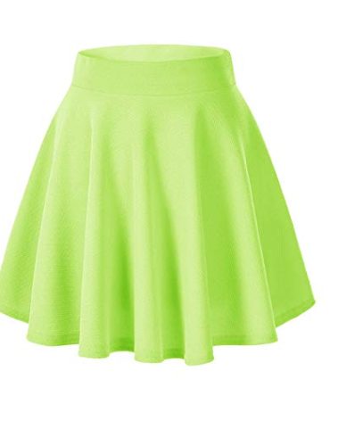 Afibi Casual Mini Stretch Waist Flared Plain Pleated Skater Skirt (Large, Candy Green)