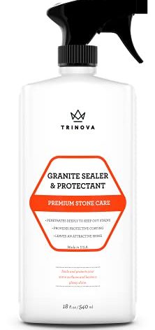 TriNova Granite Sealer & Protector – Best Stone Polish, Protectant & Care Product – Easy Maintenance for Clean Countertop Surface, Marble, Tile – No Streaks, Stains, Haze, or Spots - 18 fl oz