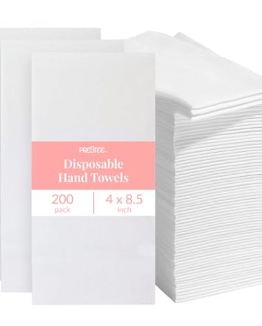 Prestee 200 Disposable Paper Hand Towels That Feel Like Linen Napkins, 2-Ply - Guest Towels, Wedding Paper Napkins, Disposable Napkin for Guest Bathroom, Parties, Dinners, Events (White)​