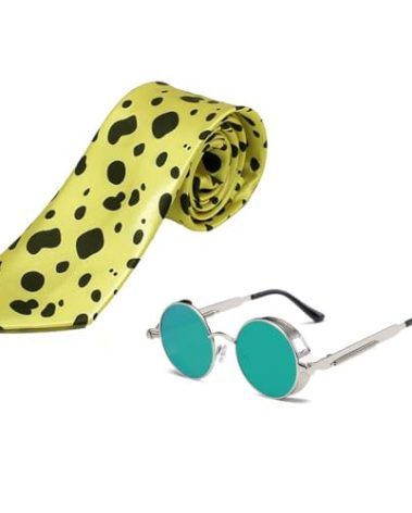 Ealipoi Nanami Tie Anime Jujitsu Kaisen Kento Nanami Glasses Cosplay Yellow Green Accessories 2PCS (silver)