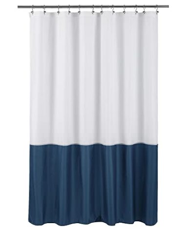 ALYVIA SPRING Waterproof Fabric Shower Curtain Liner - Soft & Light-Weight Cloth Shower Liner, 3 Bottom Magnets, Hotel Quality & Machine Washable - Standard Size 72x72, White and Navy