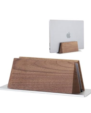muso wood Vertical Laptop Stand, Walnut Laptop Holder Desktop Stand with Adjustable Dock Size, Wooden Laptop Stand for MacBook Pro and Other Laptops