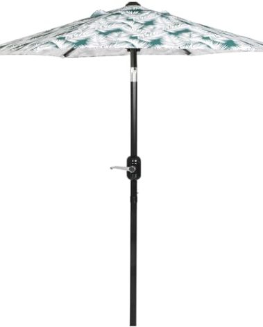 Punchau 6 Ft Outdoor Patio Umbrella - Outdoor Umbrella for Patio, Pool, Table, Garden, Deck, & Beach - Easy Open/Close Crank and Push Button Tilt Adjustment - Palm Leaf