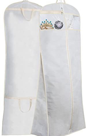 MISSLO 70" Bridal Wedding Gown Dress Garment Bag with Accessories Pouch Large Travel Garment Cover 8" Gusset (White)