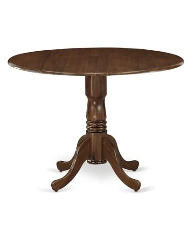 East West Furniture DLT-AWA-TP Dublin Dining Room Table - a Round Solid Wood Table Top with Dropleaf & Pedestal Base, 42x42 Inch, Walnut