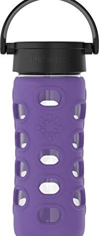 Lifefactory 12-Ounce BPA-Free Glass Water Bottle with Classic Cap and Protective Silicone Sleeve, Iris