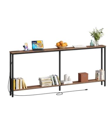 CHOEZON 78.7" Narrow Console Table with Charging Station, Behind Couch Table with 2 AC Outlets, 1 USB and 1 Type-C Port for Hallway, Living Room, Foyer, Rustic Brown and Black TXG02UBF