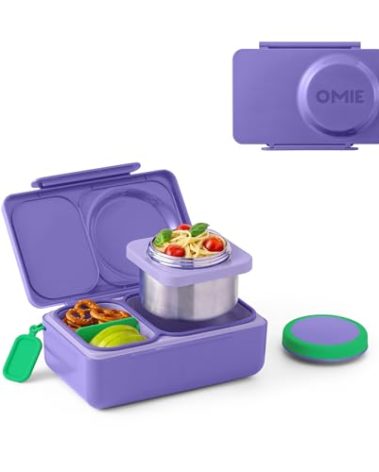 Omie OmieBox UP bento Box for Kids | Insulated Lunch Box | Leak Proof Vacuum Insulated Thermal Food jar | Cooler ice Pack | 2 Compartments (Galaxy Purple)