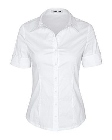 SUNNOW Womens Button Down Shirts Tailored Short Sleeve Shirt Basic Simple Stretch Wrinkle Free Formal Work Blouses White