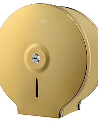 VANNSOO Commercial Jumbo Toilet Paper Dispenser, Wall Mount Stainless Steel 9 Inch Roll Toilet Paper Holder Bath Tissue Dispenser with Lock Key (Gold)