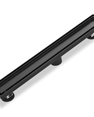 Dilvii 18 Inch Linear Shower Drain Tile Insert Matte Black, Stainless Steel Rectangle Floor Drain with Reversible Cover, Hair Catcher, Adjustable Feet
