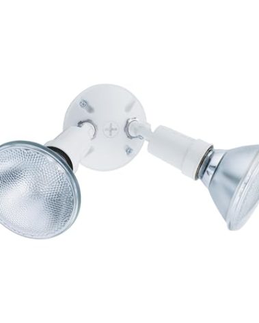 Lithonia Lighting Outdoor Flood Light Fixture, Adjustable Twin Par Flood Light Holder for Safety and Security, 120 Volts, Uses 2 Lamps Up to 150W (Not Included), White (OFTH 300PR 120 WH M12)