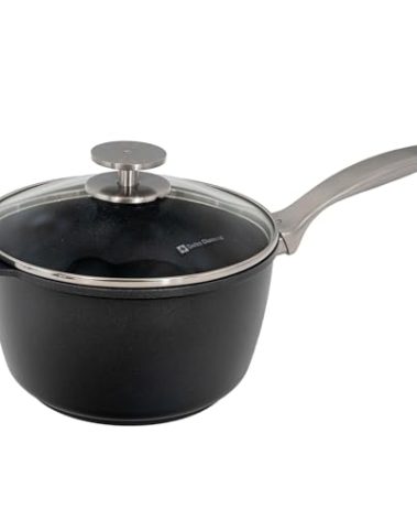 Swiss Diamond Sauce Pan with Lid, Diamond Coated Aluminum Non Stick Sauce Pan with Stainless Steel Handle, Oven & Dishwasher Safe, 8 Inch 3.2 Quart, Grey